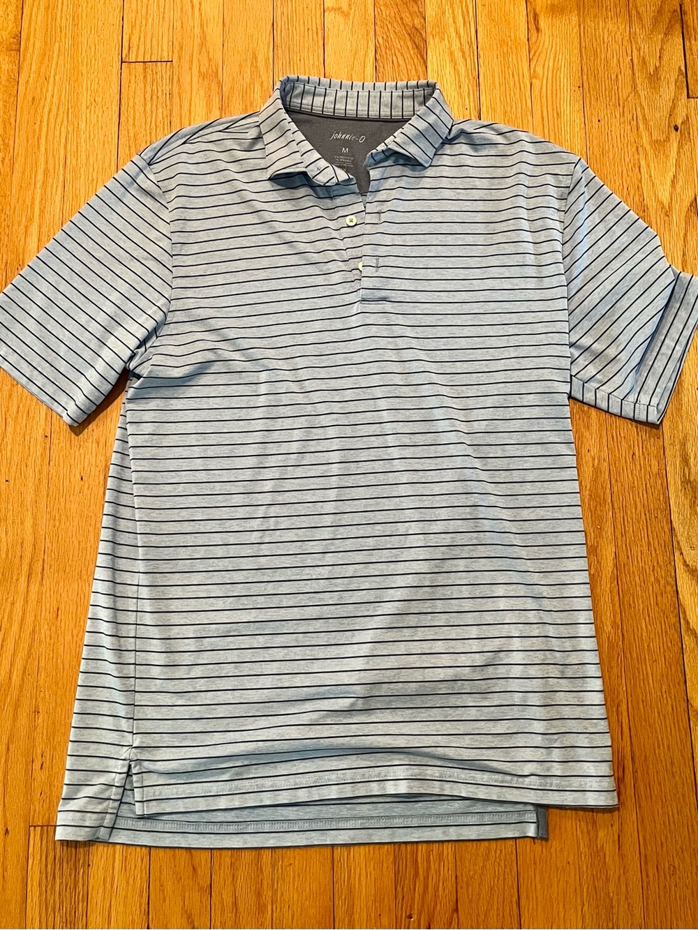 johnnie-O Sky Blue Polo with Navy Micro Stripes